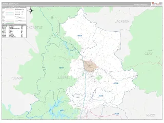 Laurel County, KY Classic style ZIP Code wall map
