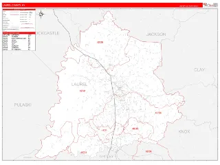 Laurel County, KY RedLine style ZIP Code wall map