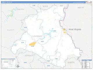 Lawrence County, KY Business Reference style ZIP Code wall map