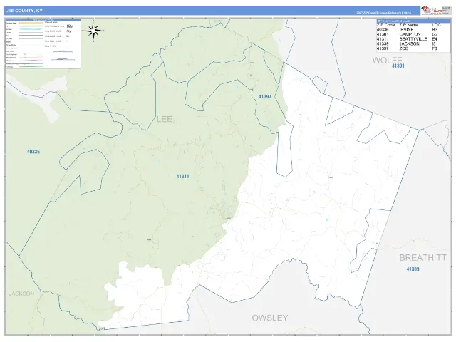 Lee County, KY ZIP Code Wall Map, Business Reference style