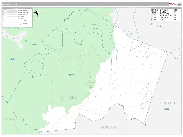 Lee County, KY ZIP Code Wall Map, Classic style