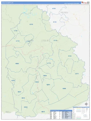 Leslie County, KY Business Reference style ZIP Code wall map