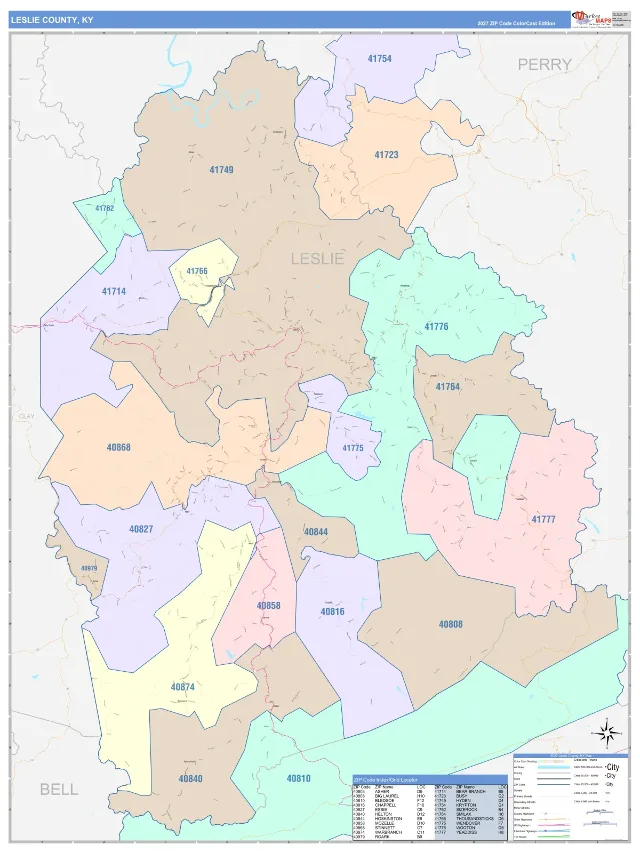 Leslie County, KY ZIP Code Wall Map, ColorCast style