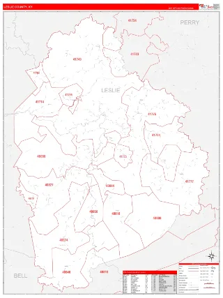 Leslie County, KY RedLine style ZIP Code wall map