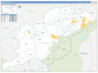 Letcher County, KY Business Reference style ZIP Code wall map