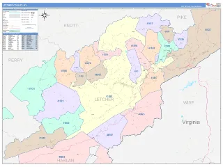 Letcher County, KY ColorCast style ZIP Code wall map