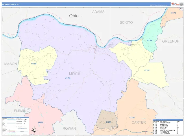 Lewis County, KY ZIP Code Wall Map, ColorCast style
