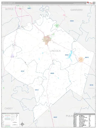 Lincoln County, KY Classic style ZIP Code wall map