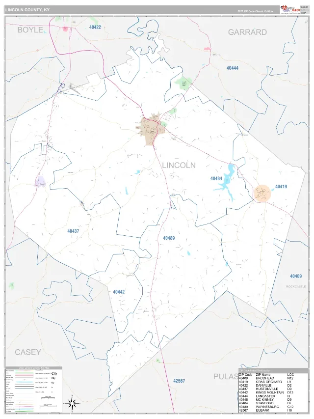 Lincoln County, KY ZIP Code Wall Map, Classic style