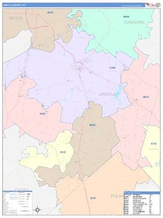 Lincoln County, KY ColorCast style ZIP Code wall map