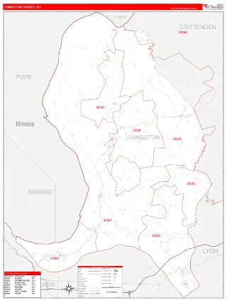Livingston County, KY RedLine style ZIP Code wall map