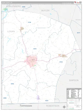 Logan County, KY Classic style ZIP Code wall map