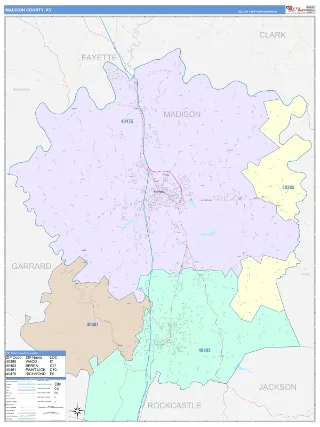 Madison County, KY ColorCast style ZIP Code wall map