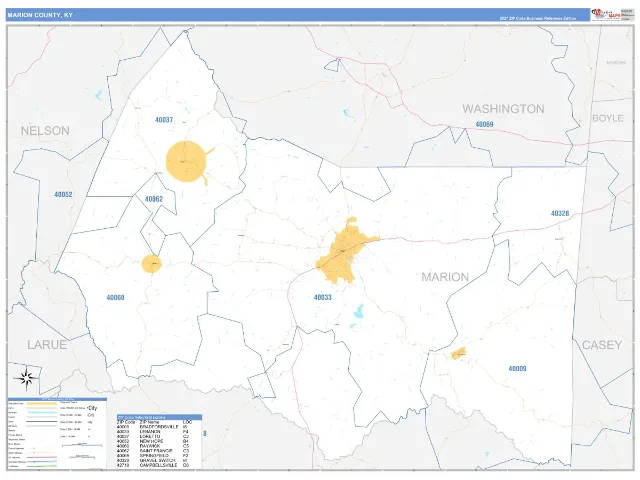 Marion County, KY ZIP Code Wall Map, Business Reference style