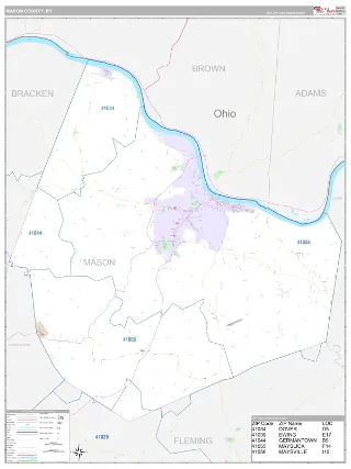 Mason County, KY Classic style ZIP Code wall map