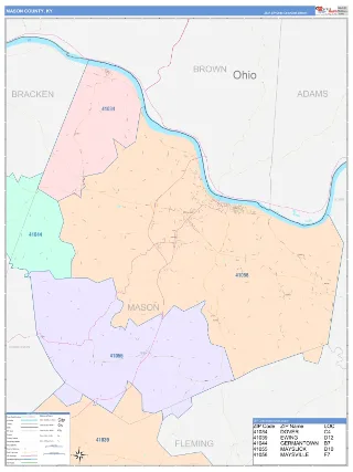 Mason County, KY ColorCast style ZIP Code wall map