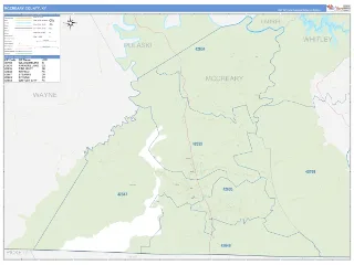 McCreary County, KY Business Reference style ZIP Code wall map
