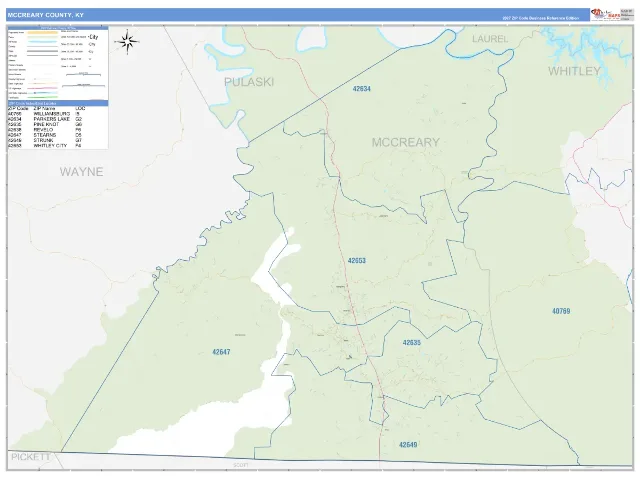 McCreary County, KY ZIP Code Wall Map, Business Reference style