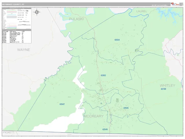McCreary County, KY ZIP Code Wall Map, Classic style