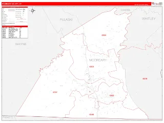 McCreary County, KY RedLine style ZIP Code wall map