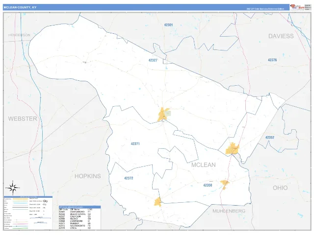 McLean County, KY ZIP Code Wall Map, Business Reference style