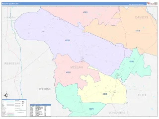 McLean County, KY ColorCast style ZIP Code wall map