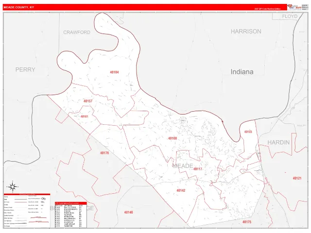 Meade County, KY ZIP Code Wall Map, RedLine style