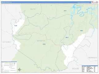 Menifee County, KY Business Reference style ZIP Code wall map