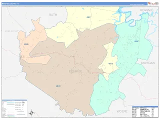 Menifee County, KY ColorCast style ZIP Code wall map