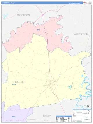 Mercer County, KY ColorCast style ZIP Code wall map