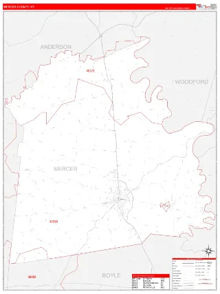 Mercer County, KY RedLine style ZIP Code wall map
