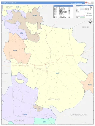 Metcalfe County, KY ColorCast style ZIP Code wall map