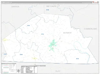 Monroe County, KY Classic style ZIP Code wall map