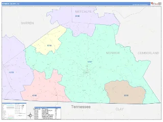 Monroe County, KY ColorCast style ZIP Code wall map