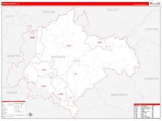 Morgan County, KY RedLine style ZIP Code wall map