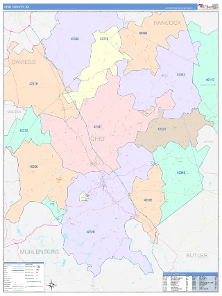 Ohio County, KY ColorCast style ZIP Code wall map