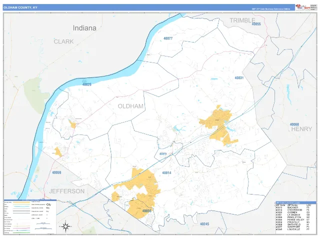 Oldham County, KY ZIP Code Wall Map, Business Reference style