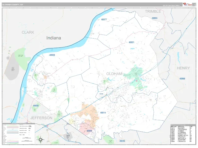 Oldham County, KY ZIP Code Wall Map, Classic style