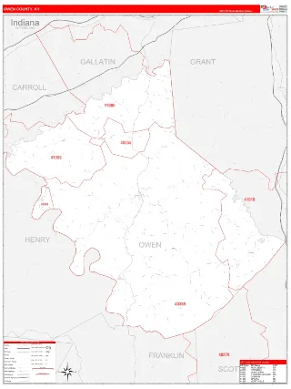 Owen County, KY RedLine style ZIP Code wall map