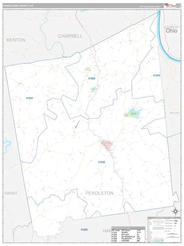 Pendleton County, KY ZIP Code Wall Map, Classic style