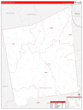 Pendleton County, KY RedLine style ZIP Code wall map
