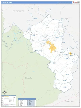 Perry County, KY Business Reference style ZIP Code wall map