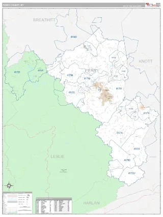 Perry County, KY Classic style ZIP Code wall map