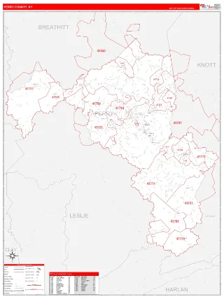 Perry County, KY RedLine style ZIP Code wall map