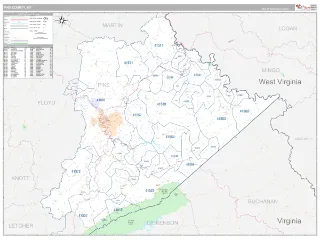 Pike County, KY Classic style ZIP Code wall map