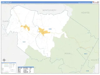 Powell County, KY Business Reference style ZIP Code wall map