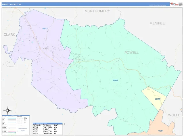 Powell County, KY ZIP Code Wall Map, ColorCast style