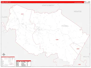 Powell County, KY RedLine style ZIP Code wall map