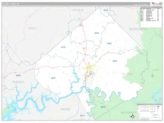 Pulaski County, KY Classic style ZIP Code wall map