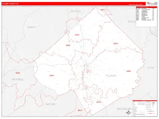 Pulaski County, KY RedLine style ZIP Code wall map